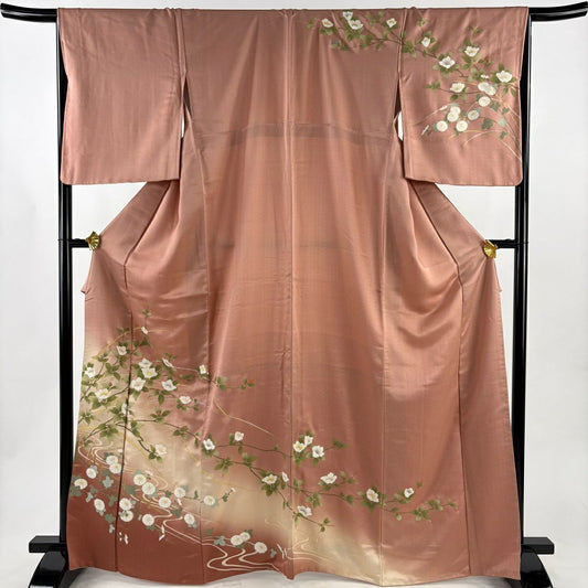 訪問服 身長165cm 袖長67cm M 雙層 枝花 菊花 金彩裝飾 漸層 粉紅 純蠶絲 優品級