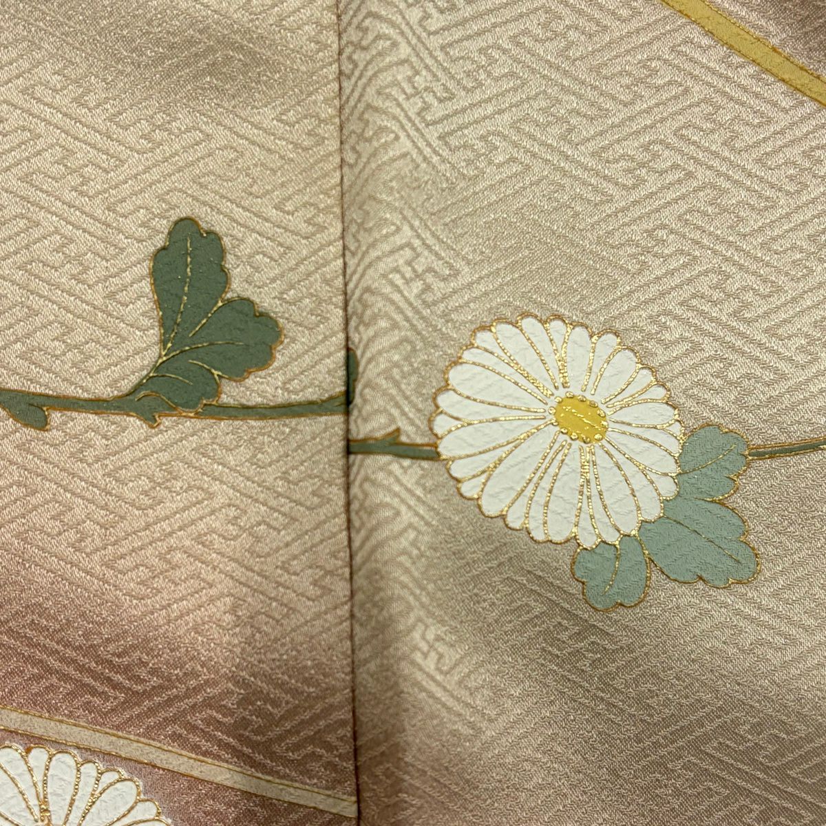 訪問服 身長165cm 袖長67cm M 雙層 枝花 菊花 金彩裝飾 漸層 粉紅 純蠶絲 優品級