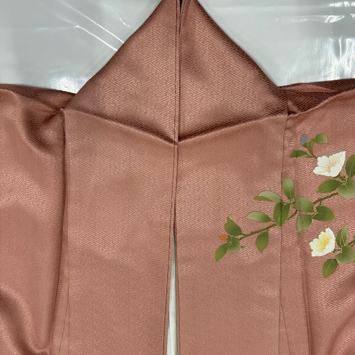訪問服 身長165cm 袖長67cm M 雙層 枝花 菊花 金彩裝飾 漸層 粉紅 純蠶絲 優品級