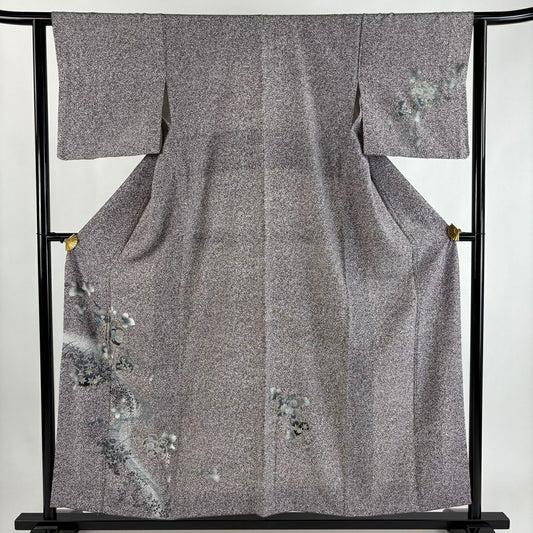 付下 身長156cm 袖長61.5cm S 雙層 草花紋紋 流水 金銀彩 漸層 灰紫 純蠶絲 優品級