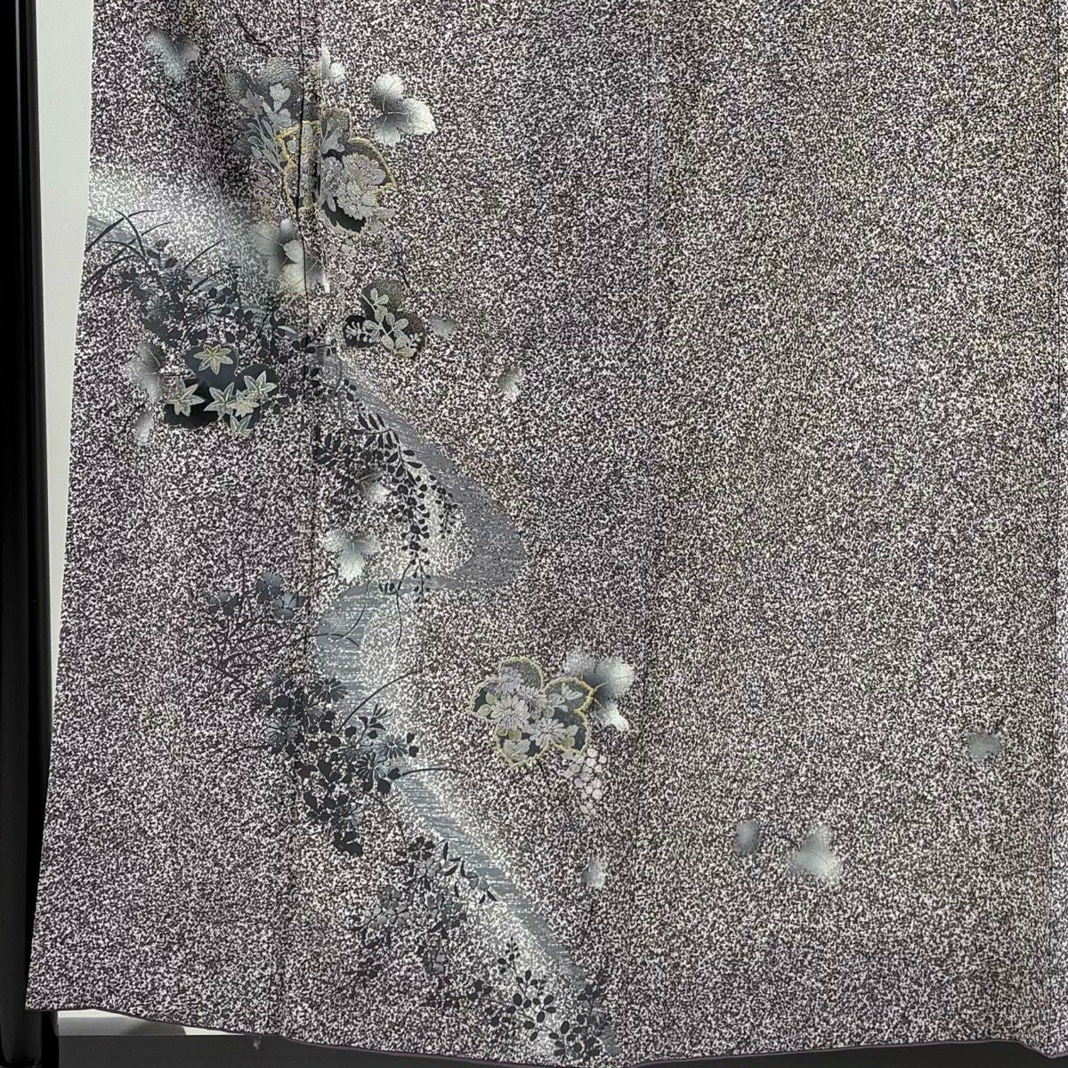 付下 身長156cm 袖長61.5cm S 雙層 草花紋紋 流水 金銀彩 漸層 灰紫 純蠶絲 優品級