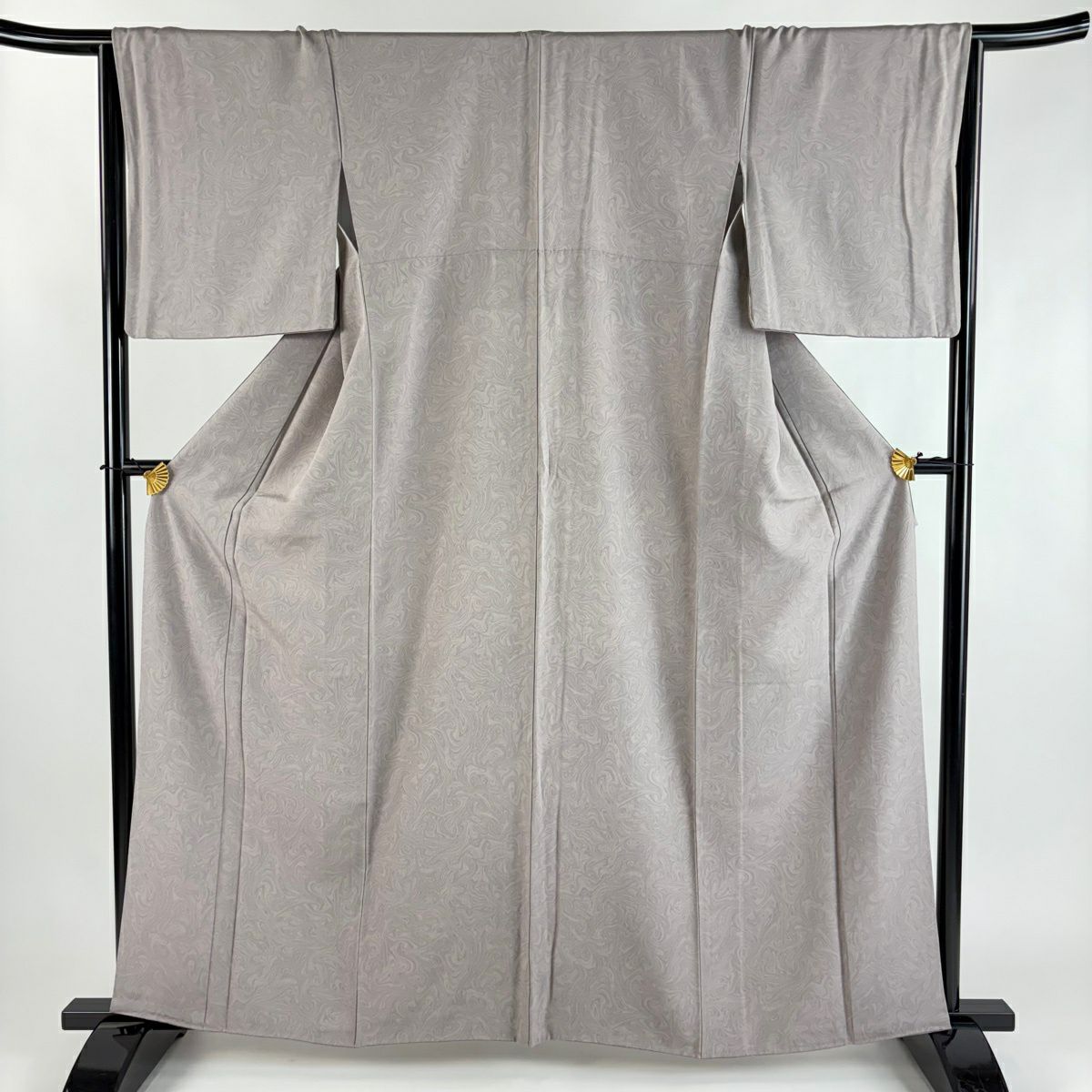 【美品】 小紋 身長161.5cm 袖長65cm M 雙層 墨流 灰紫 純蠶絲 秀品級