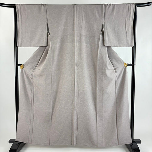 【美品】 小紋 身長161.5cm 袖長65cm M 雙層 墨流 灰紫 純蠶絲 秀品級