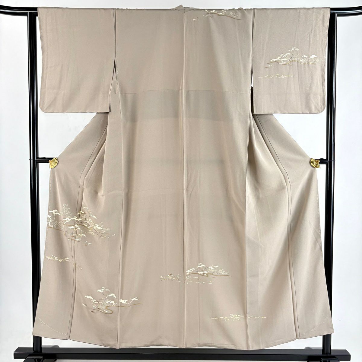 付下 身長153.5cm 袖長63.5cm S 雙層 松樹竹子梅花 霞 金銀彩 金絲 灰茶 純蠶絲 優品級
