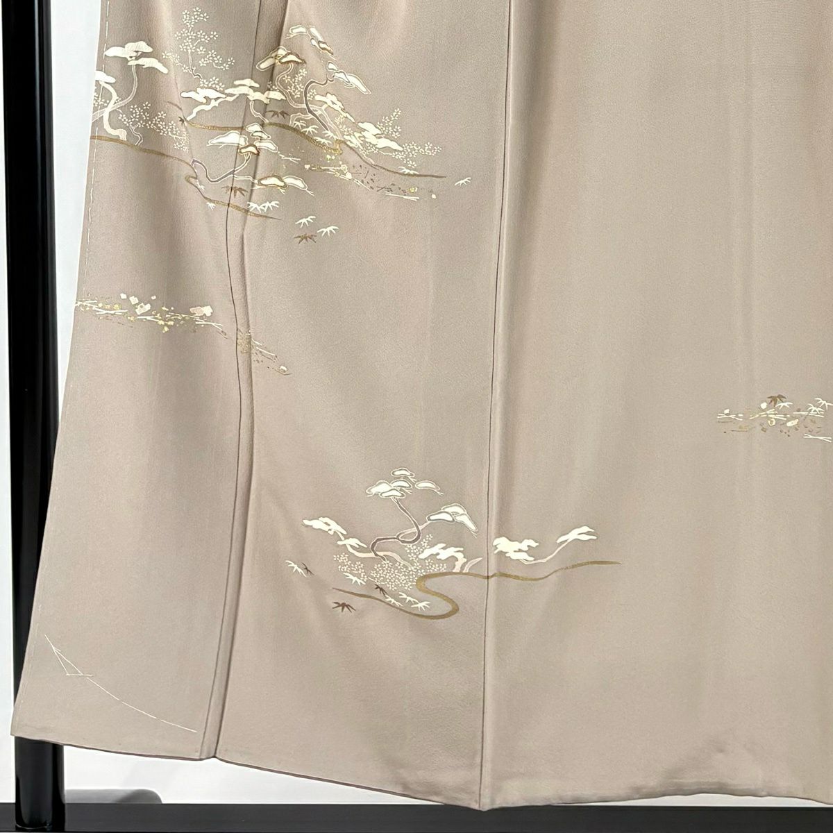 付下 身長153.5cm 袖長63.5cm S 雙層 松樹竹子梅花 霞 金銀彩 金絲 灰茶 純蠶絲 優品級