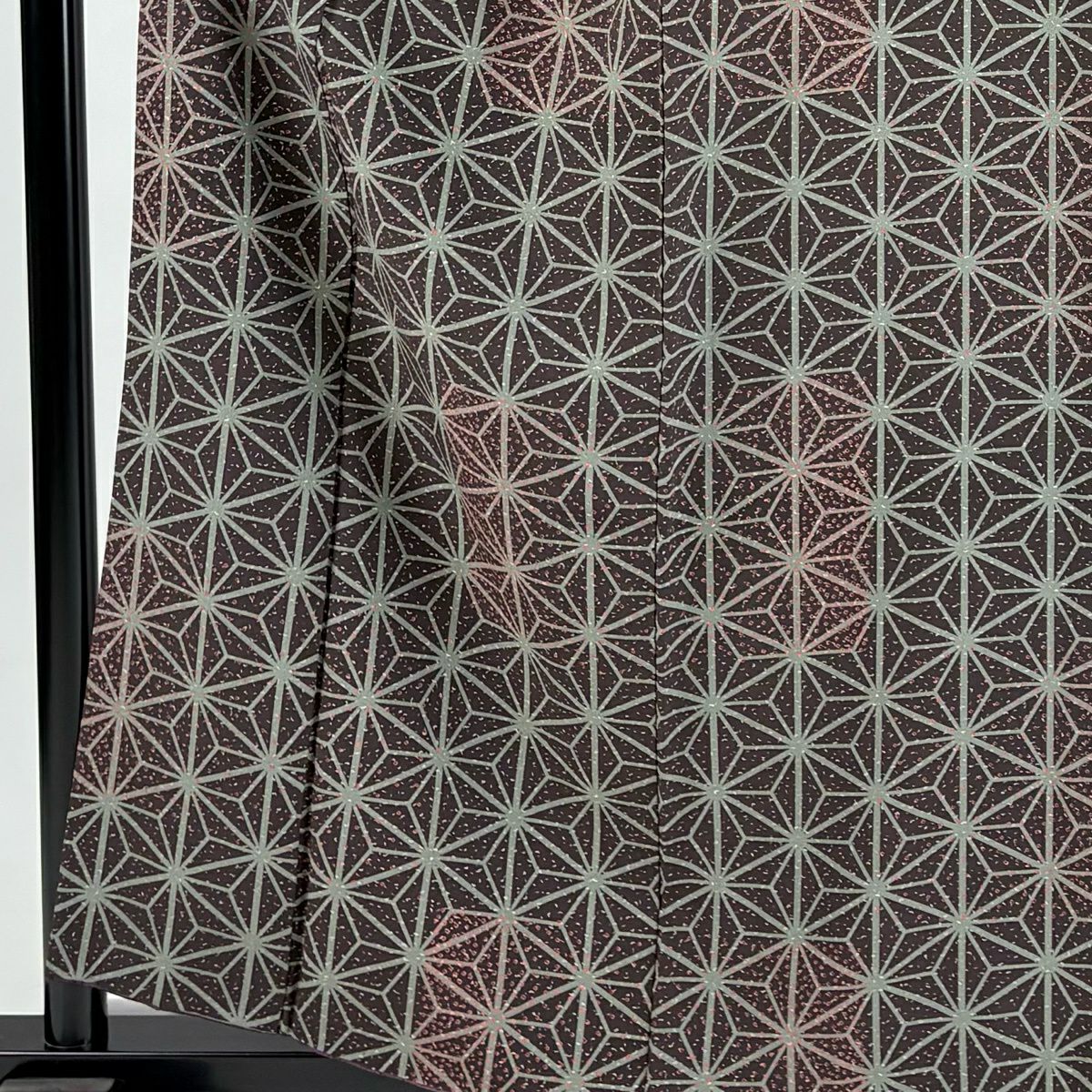 【美品】 小紋 身長159.5cm 袖長65cm M 雙層 麻葉 幾何學 焦茶 純蠶絲 秀品級