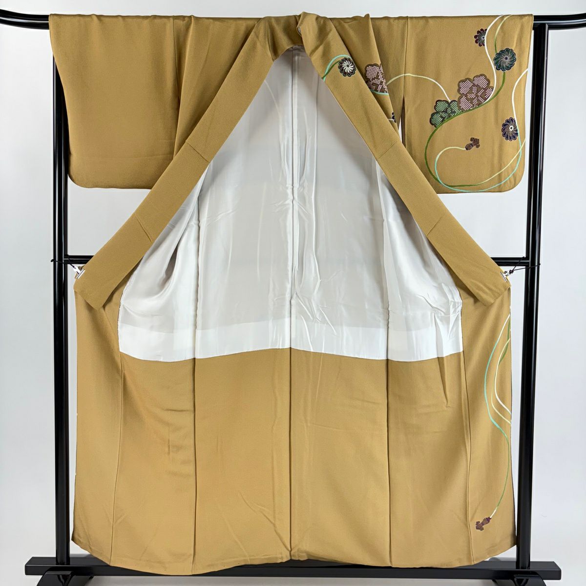 訪問服 身長156cm 袖長64.5cm M 雙層 山組紐 金銀彩 絞緬 山吹茶 純蠶絲 秀品級