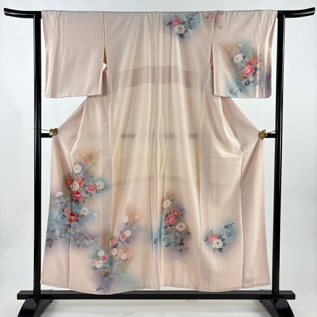 訪問服 身長154cm 袖長63cm S 雙層 草花紋紋 金銀彩 漸層 淺粉色 純蠶絲 優品級