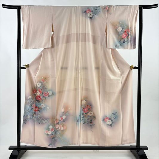 訪問服 身長154cm 袖長63cm S 雙層 草花紋紋 金銀彩 漸層 淺粉色 純蠶絲 優品級