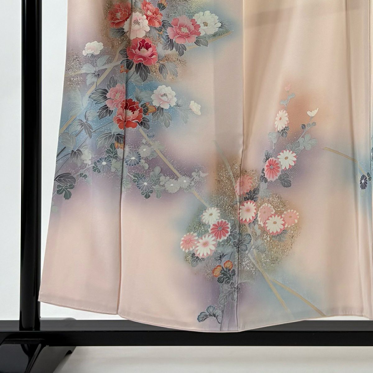 訪問服 身長154cm 袖長63cm S 雙層 草花紋紋 金銀彩 漸層 淺粉色 純蠶絲 優品級