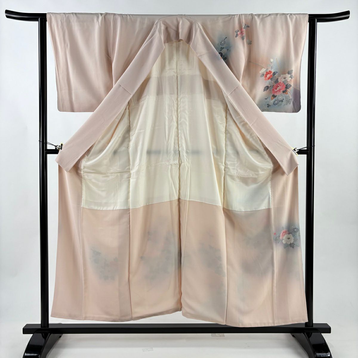 訪問服 身長154cm 袖長63cm S 雙層 草花紋紋 金銀彩 漸層 淺粉色 純蠶絲 優品級