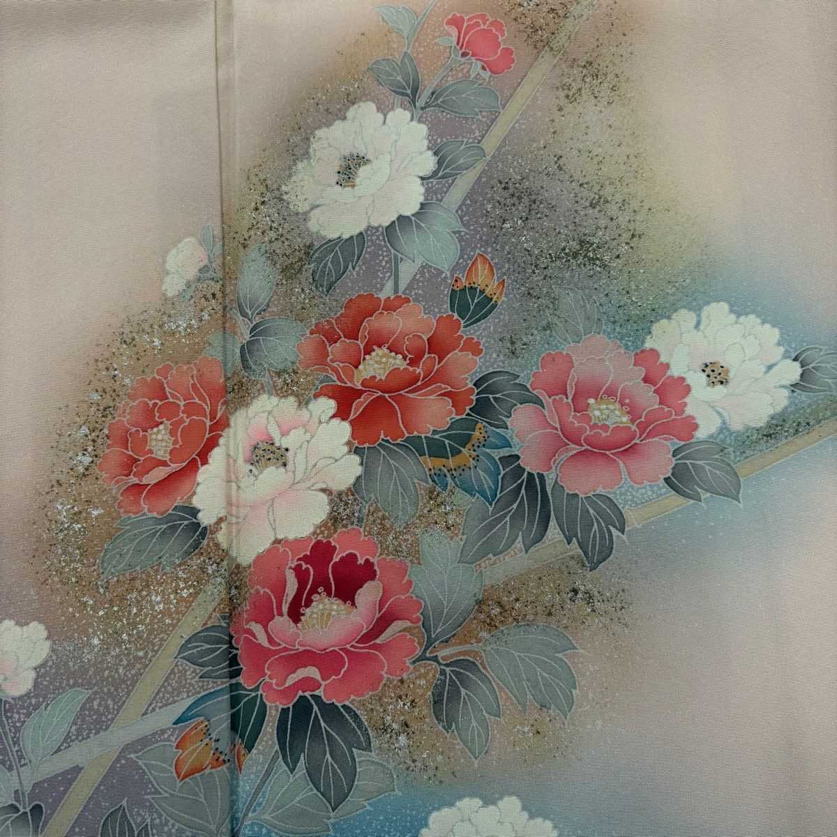 訪問服 身長154cm 袖長63cm S 雙層 草花紋紋 金銀彩 漸層 淺粉色 純蠶絲 優品級
