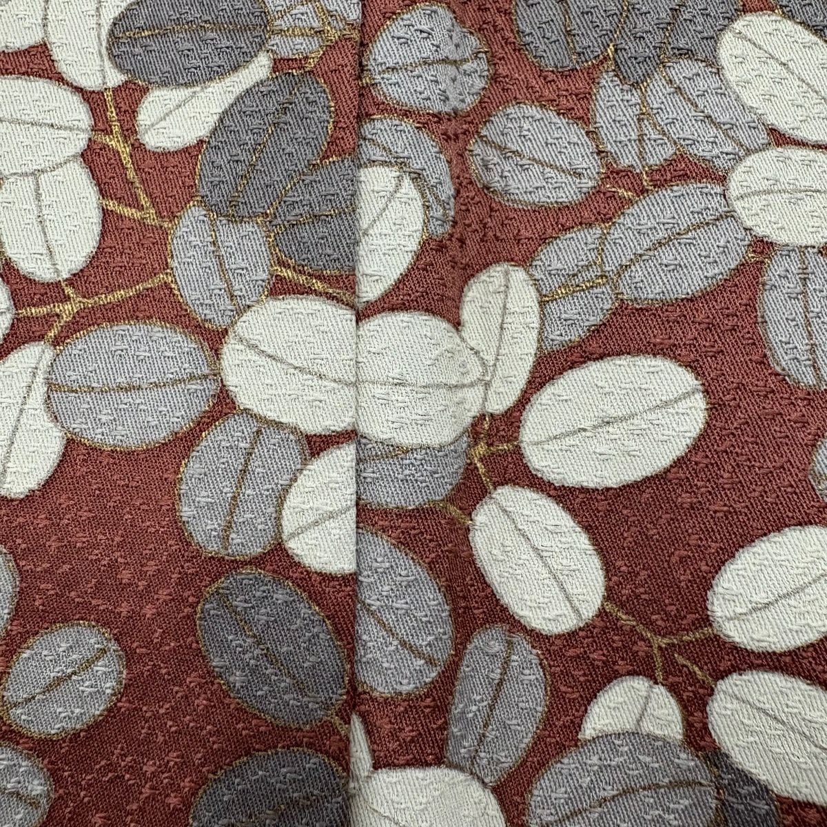 【美品】訪問服 身長162cm 袖長67.5cm L 雙層 萩 金銀彩 小豆 純蠶絲 秀品級