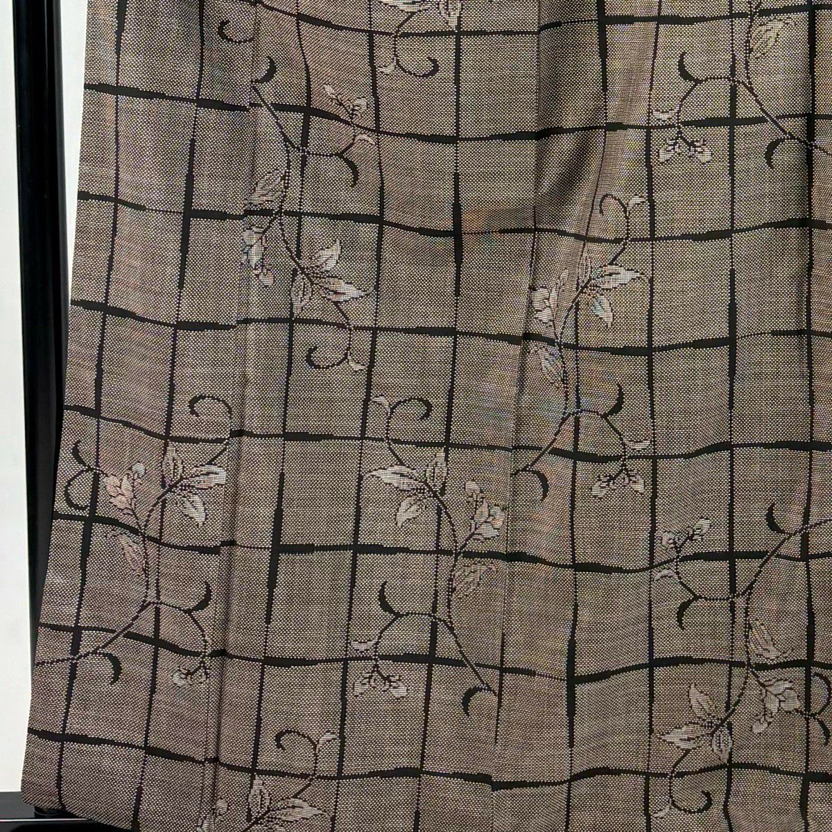 【美品】 大島織 身長162cm 袖長63cm S 雙層 純泥染 證書附帶 變化市松樹 花唐草紋 焦茶 純蠶絲 優品級
