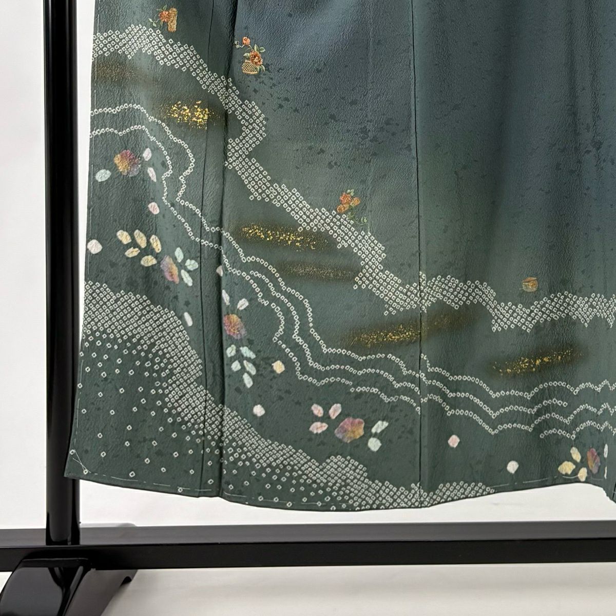 訪問服 身長151.5cm 袖長62cm S 雙層 草花紋紋 霞 金彩裝飾 絞染 灰綠 純蠶絲 秀品級