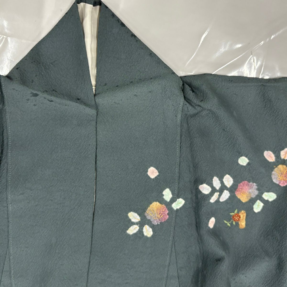 訪問服 身長151.5cm 袖長62cm S 雙層 草花紋紋 霞 金彩裝飾 絞染 灰綠 純蠶絲 秀品級