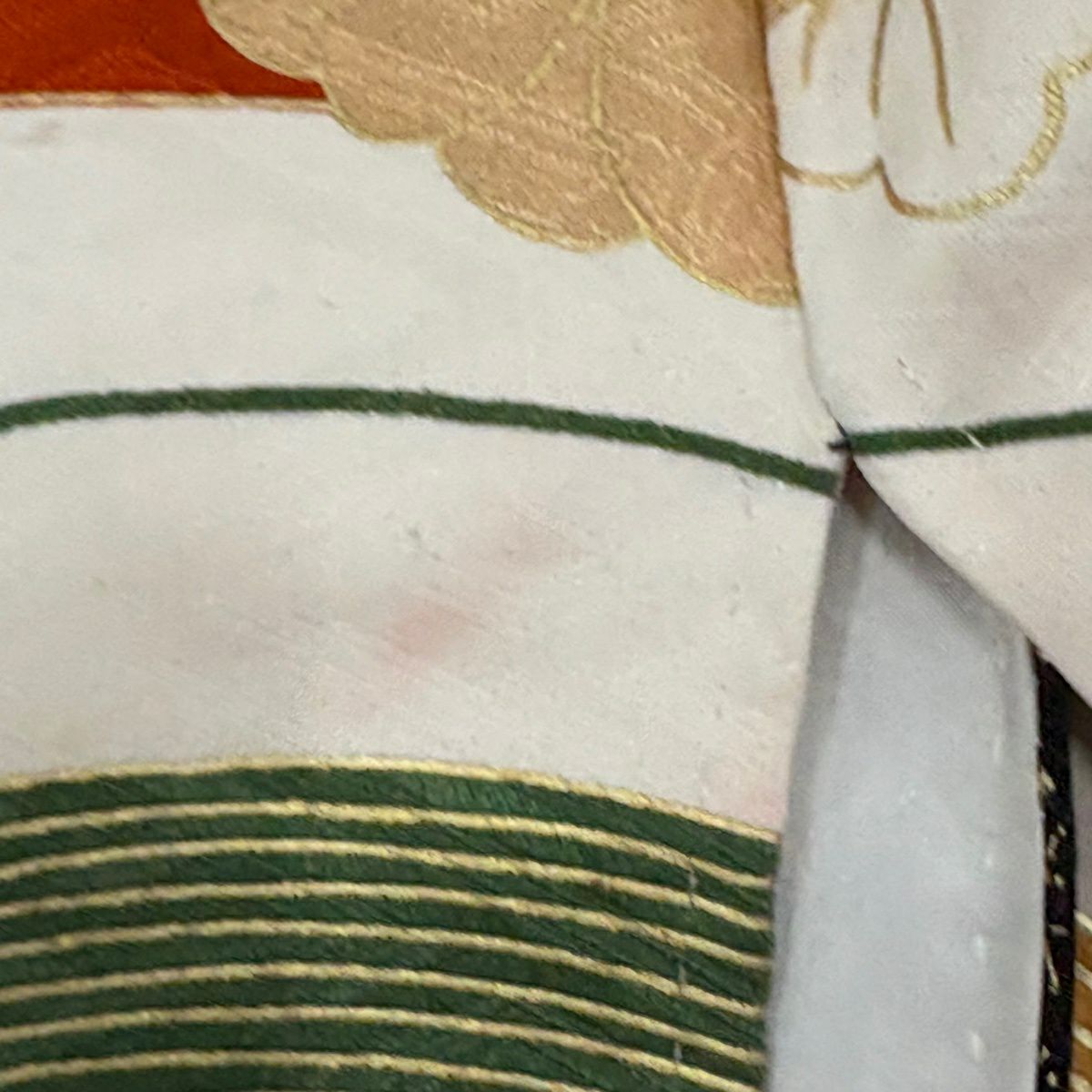 振袖禮服 身長163cm 袖長63cm S 雙層 菊花 波 刺繡 金彩裝飾 橙色 純蠶絲 秀品級