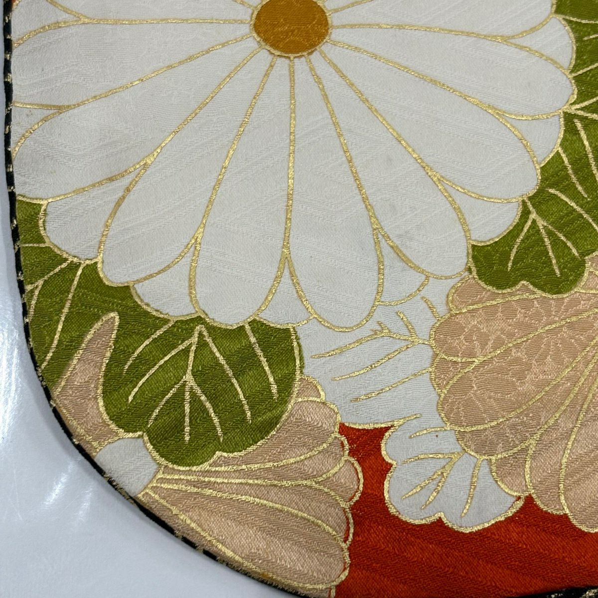 振袖禮服 身長163cm 袖長63cm S 雙層 菊花 波 刺繡 金彩裝飾 橙色 純蠶絲 秀品級