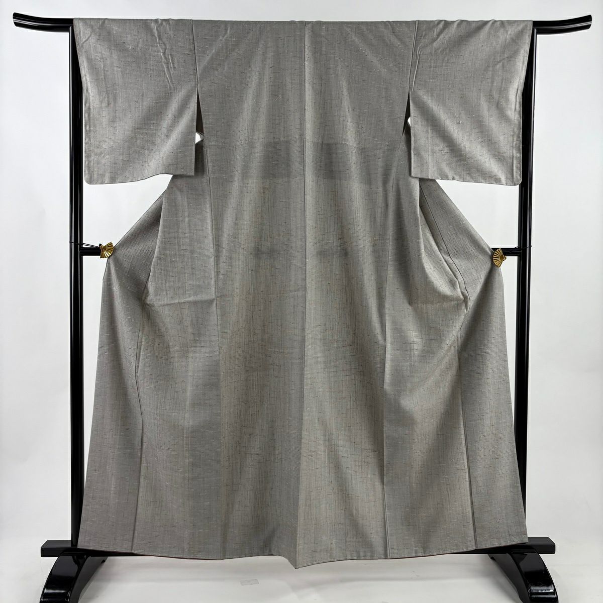【美品】 紬織 身長161cm 袖長66cm M 雙層 橫條 灰 純蠶絲 秀品級