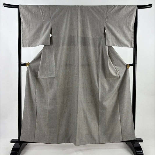 【美品】 紬織 身長161cm 袖長66cm M 雙層 橫條 灰 純蠶絲 秀品級