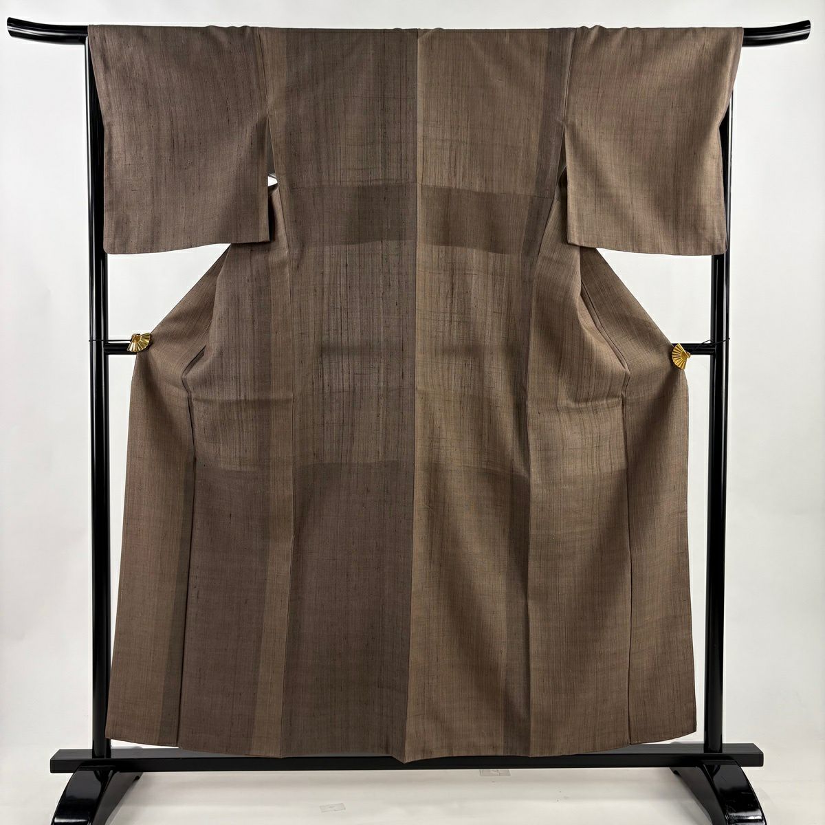 【美品】 紬織 身長158.5cm 袖長67.5cm L 雙層 垂直條紋 茶 純蠶絲 秀品級