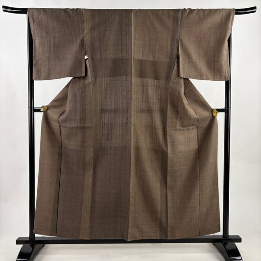 【美品】 紬織 身長158.5cm 袖長67.5cm L 雙層 垂直條紋 茶 純蠶絲 秀品級