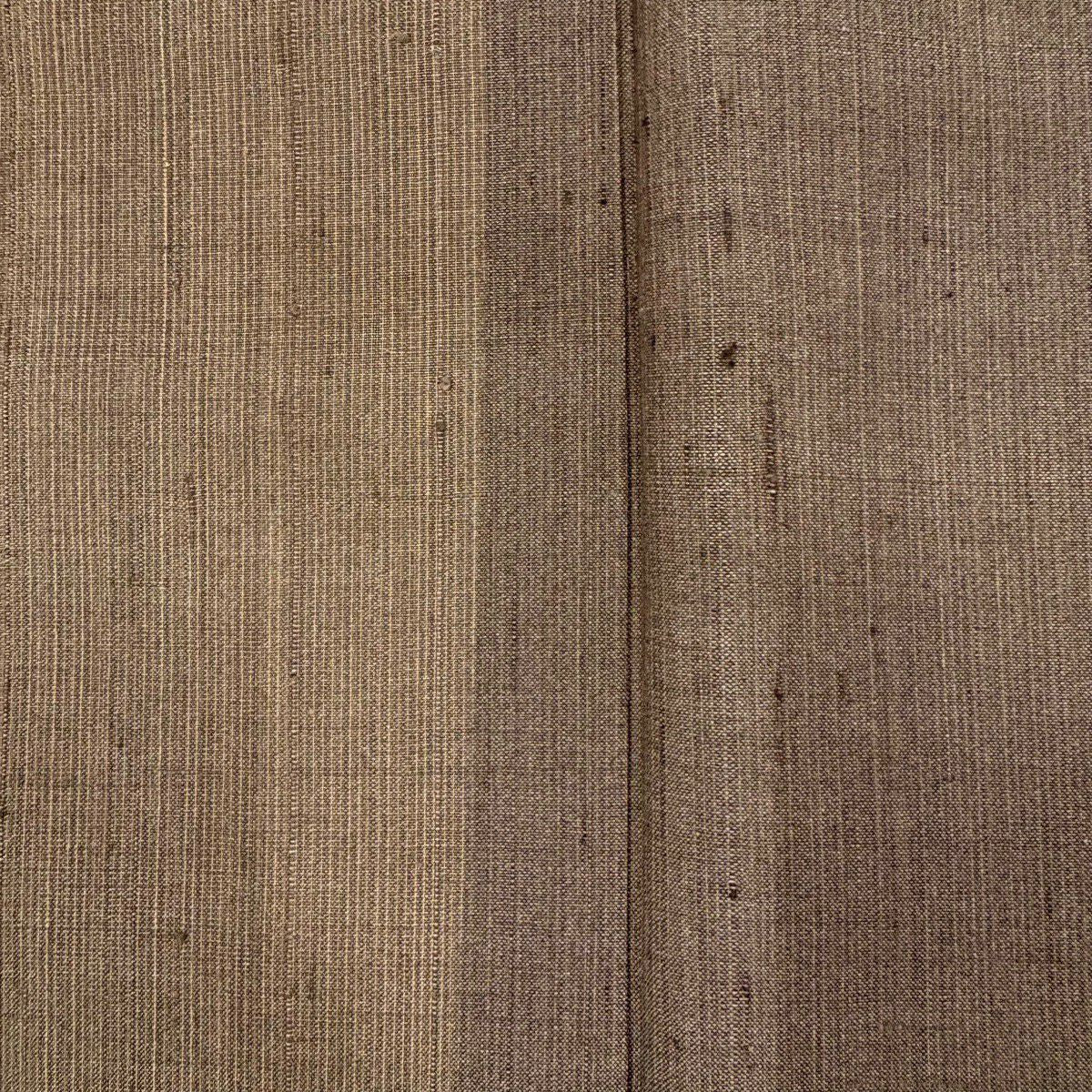 【美品】 紬織 身長158.5cm 袖長67.5cm L 雙層 垂直條紋 茶 純蠶絲 秀品級