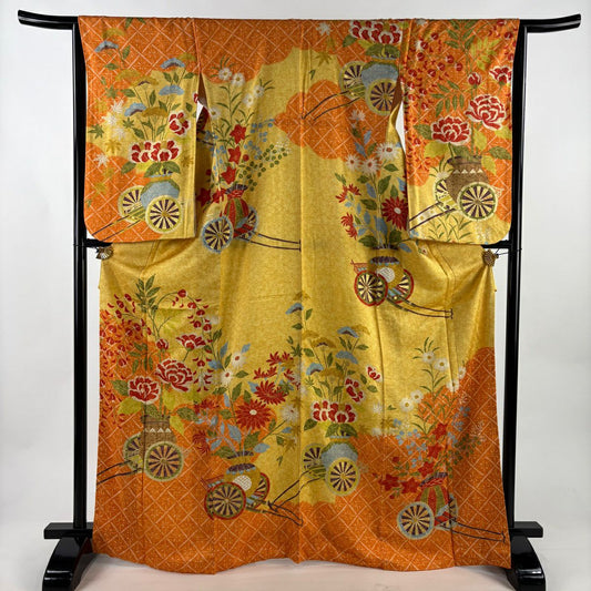 訪問服 身長169.5cm 袖長63.5cm S 雙層 花車 菱 金銀彩 橙色 純蠶絲 優品級