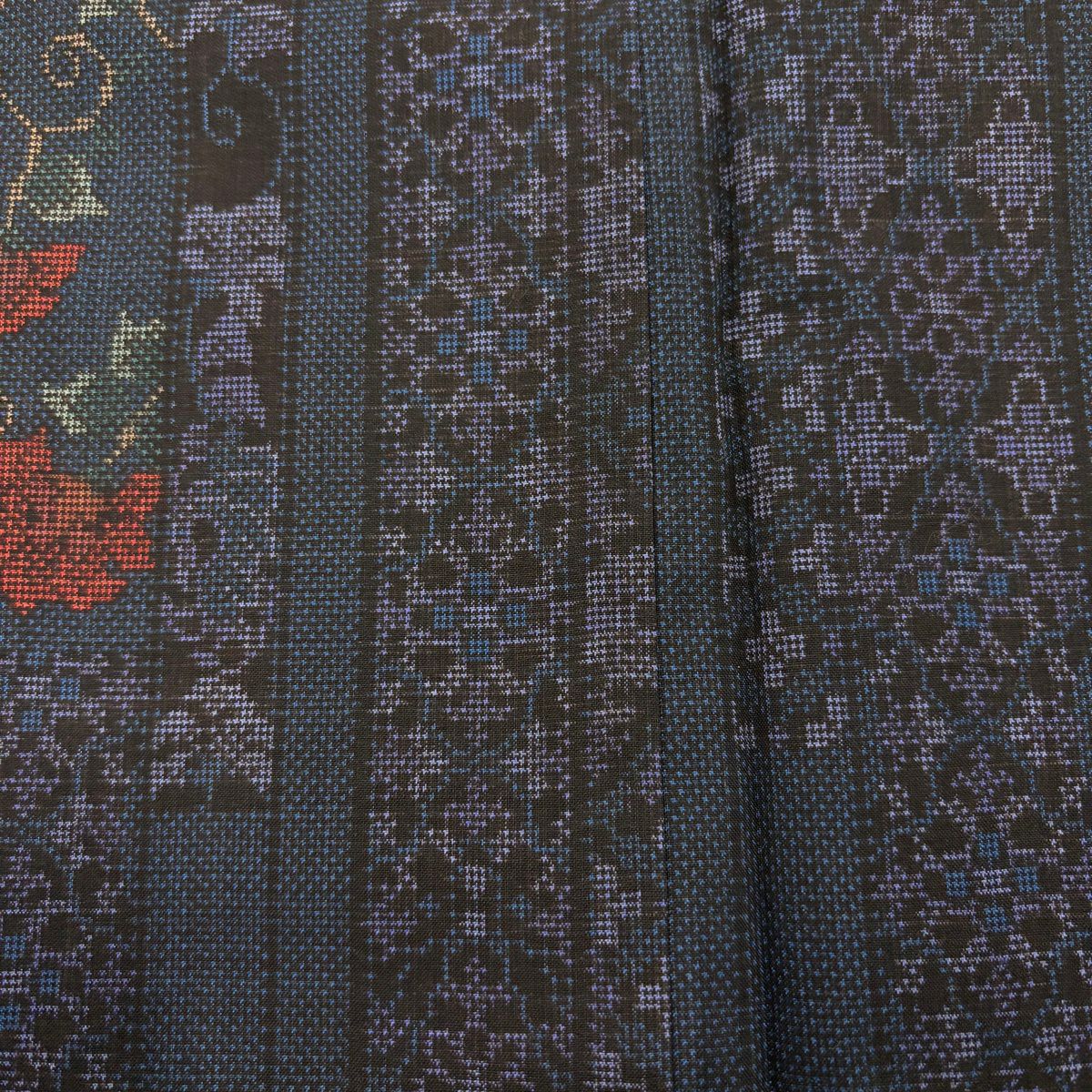 【美品】 大島紬織 身長160.5cm 袖長65cm M 雙層 純泥染 證書附帶 花唐草紋 紋 純蠶絲 優品級