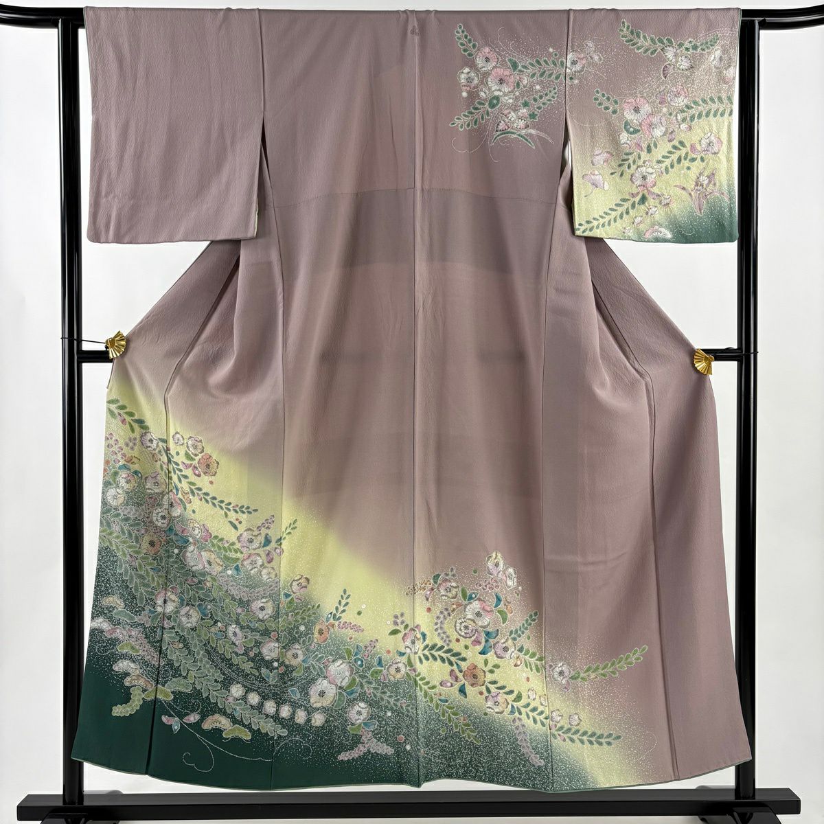訪問服 身長152cm 袖長62.5cm S 雙層 辻花染 金銀彩 染分 灰紫 純蠶絲 秀品級 一つ紋