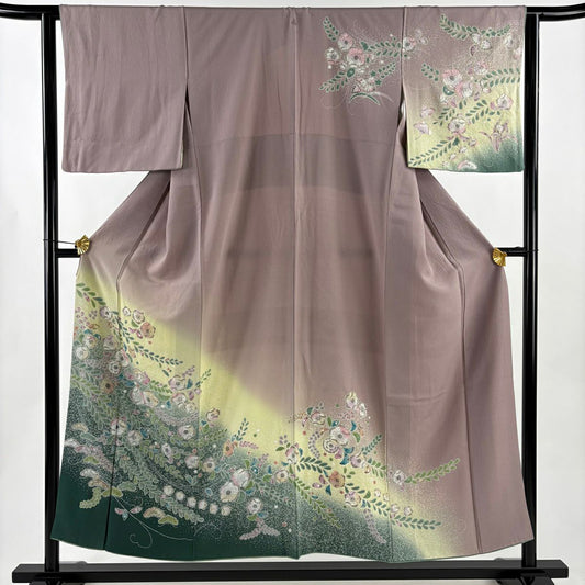 訪問服 身長152cm 袖長62.5cm S 雙層 辻花染 金銀彩 染分 灰紫 純蠶絲 秀品級 一つ紋