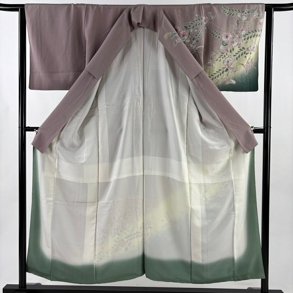 訪問服 身長152cm 袖長62.5cm S 雙層 辻花染 金銀彩 染分 灰紫 純蠶絲 秀品級 一つ紋