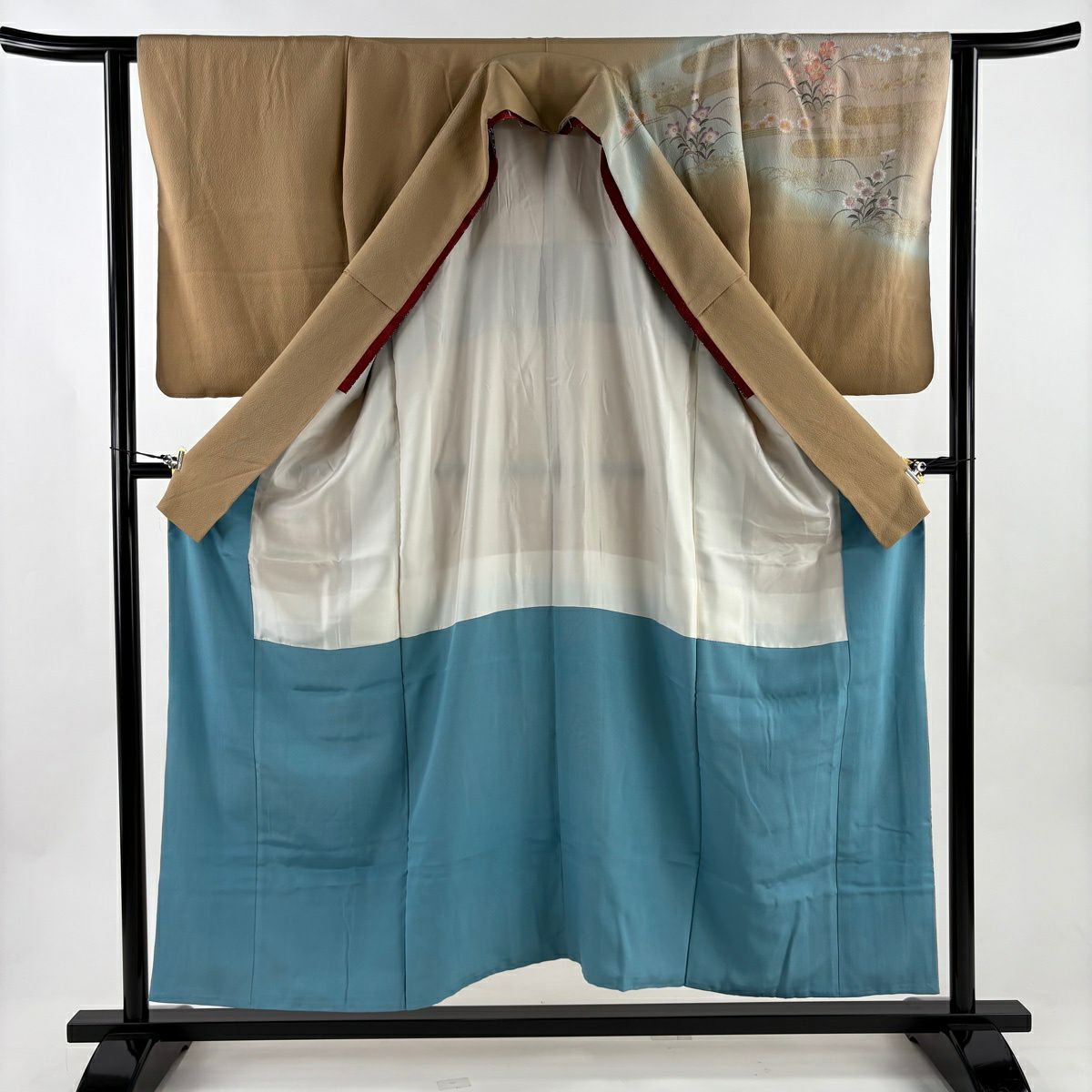 訪問服 身長155cm 袖長62.5cm S 雙層 菊花 松樹 金銀彩 漸層 淺茶 純蠶絲 優品級