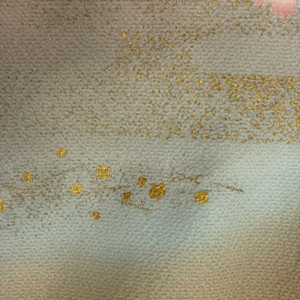 訪問服 身長155cm 袖長62.5cm S 雙層 菊花 松樹 金銀彩 漸層 淺茶 純蠶絲 優品級