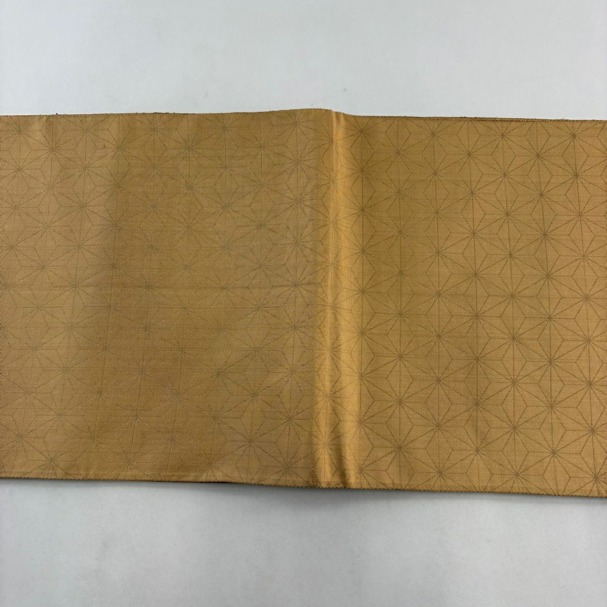 【美品】 袋帶 秀品級 條紋 幾何學 金絲 茶 六通 純蠶絲