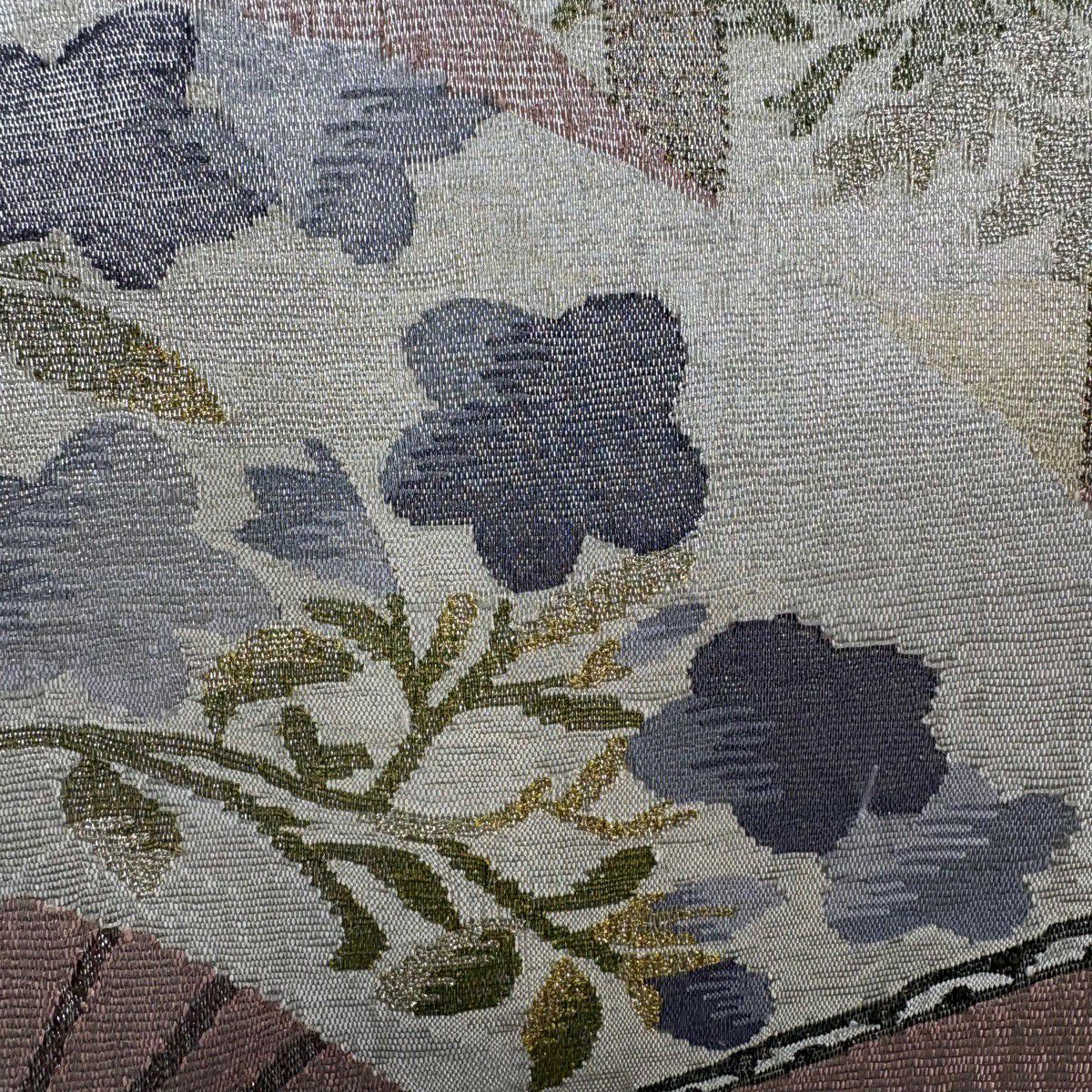 【美品】 袋帶 秀品級 關西仕立 雙扇子 草花紋紋 金銀彩 粉紅 細帶圖案 純蠶絲
