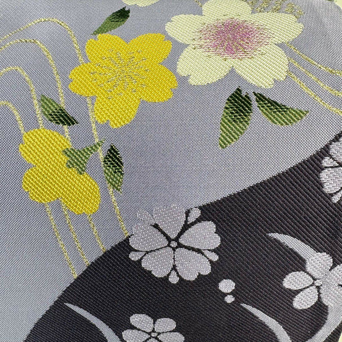 【美品】 袋帶 秀品級 樱花 流水 淡紫 六通 純蠶絲