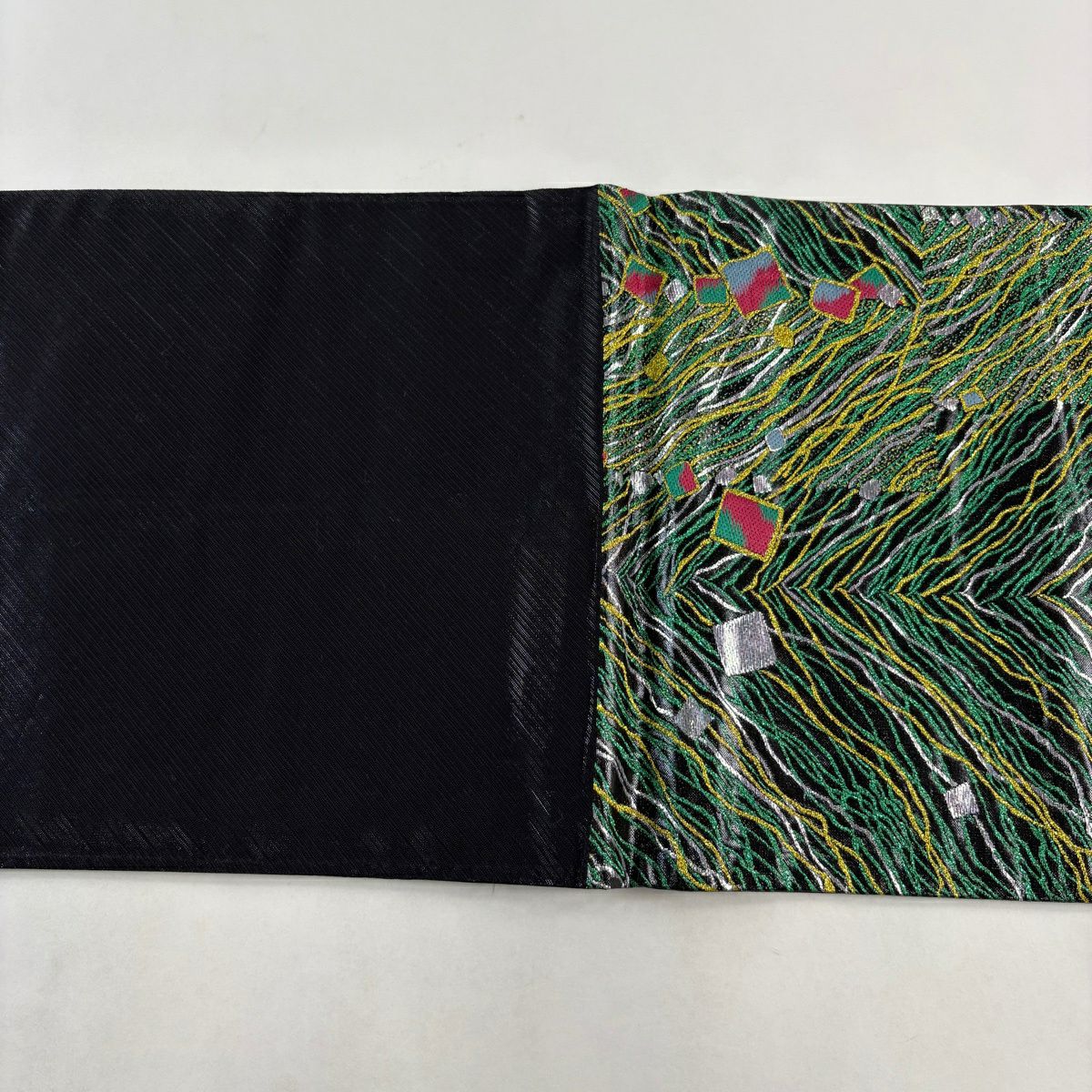 【美品】 袋帶 秀品級 振袖禮服禮服用 幾何學 綠 六通 純蠶絲
