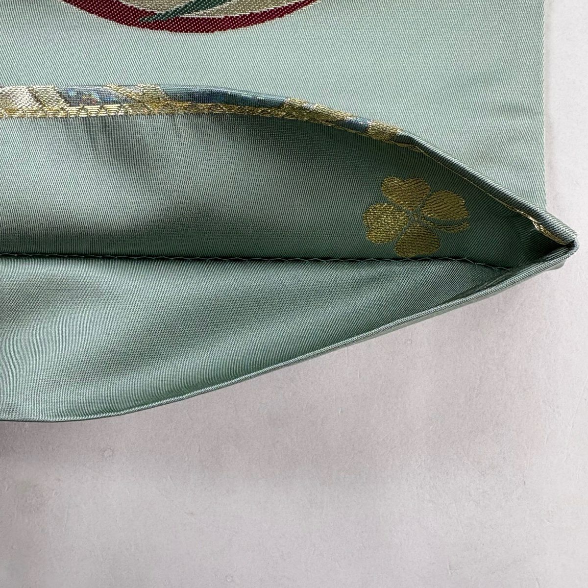 【美品】 袋帶 秀品級 鞠 金絲 金金箔 淺綠 六通 純蠶絲