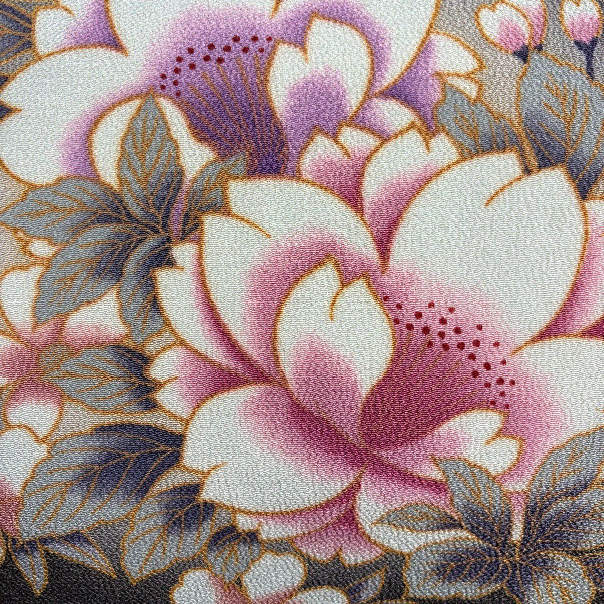 【美品】名古屋帶 秀品級 櫻花 絞織 焦茶 純蠶絲