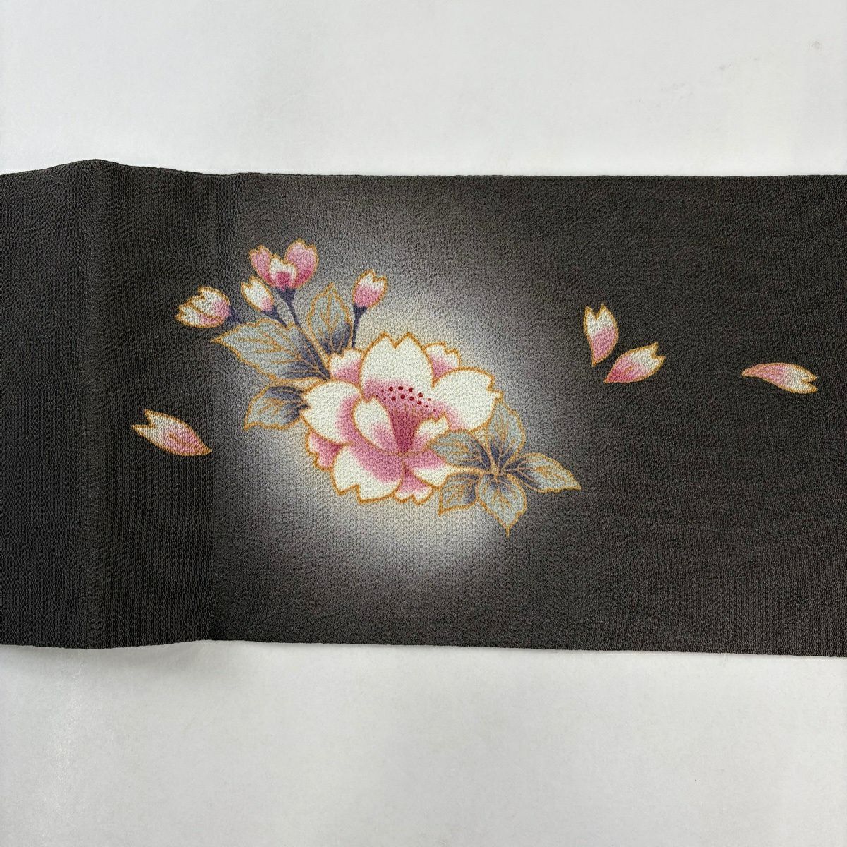 【美品】名古屋帶 秀品級 櫻花 絞織 焦茶 純蠶絲