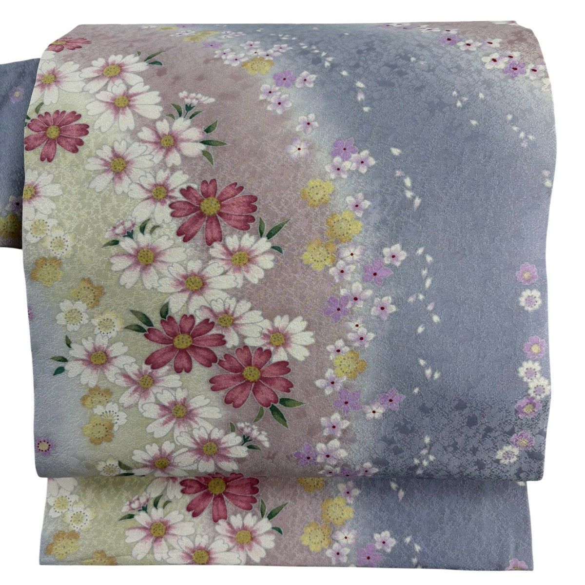 【美品】名古屋帶 秀品級 草花紋 灰紫 純蠶絲