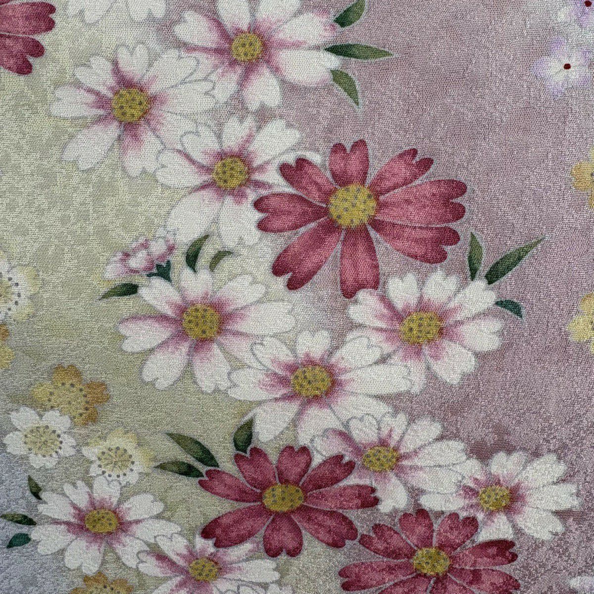 【美品】名古屋帶 秀品級 草花紋 灰紫 純蠶絲