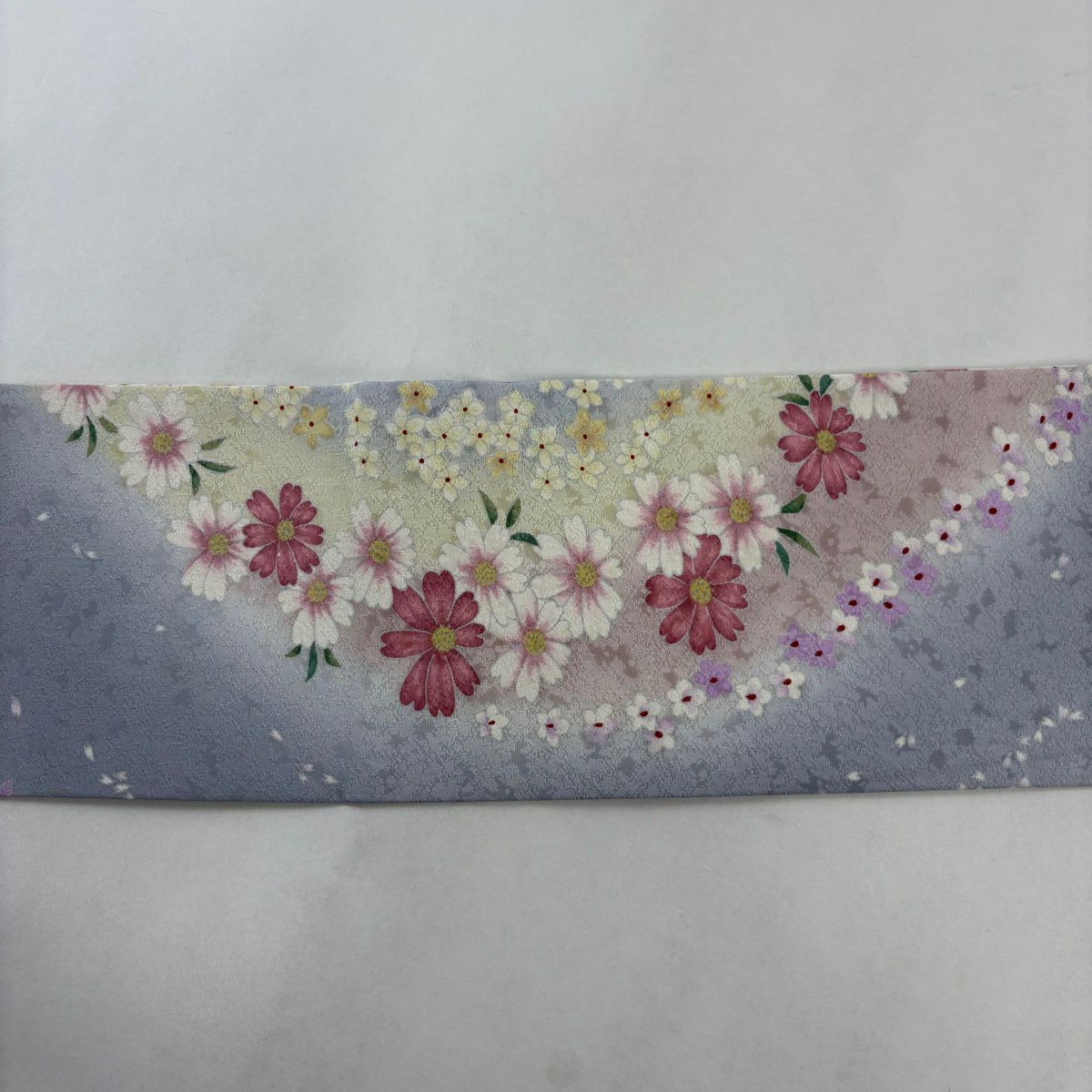 【美品】名古屋帶 秀品級 草花紋 灰紫 純蠶絲