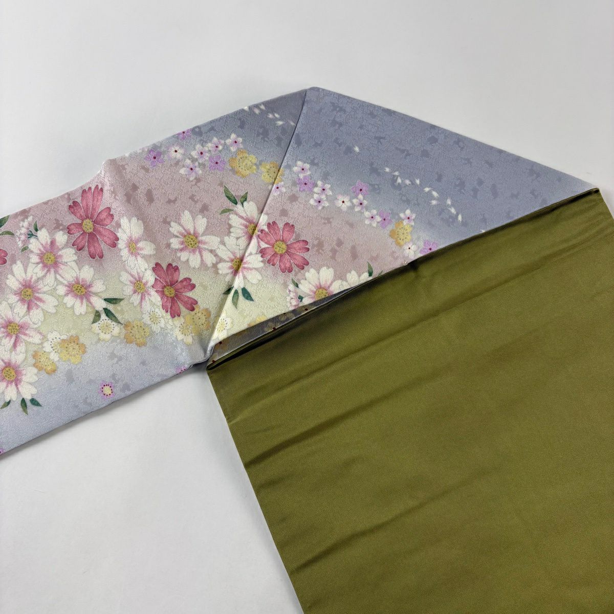 【美品】名古屋帶 秀品級 草花紋 灰紫 純蠶絲