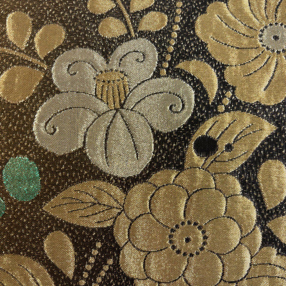 【美品】 袋帶 秀品級 辻花染圖案 金絲 金金箔 金茶 六通 純蠶絲