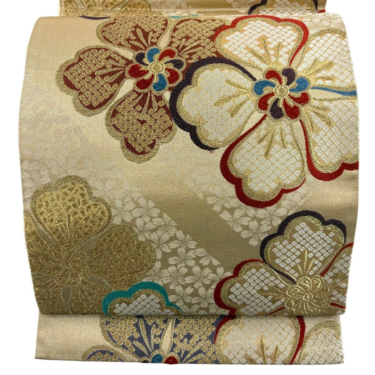 【美品】 袋帶 秀品級 振袖禮服禮服用 櫻花 金絲 金金箔 金色 六通 純蠶絲