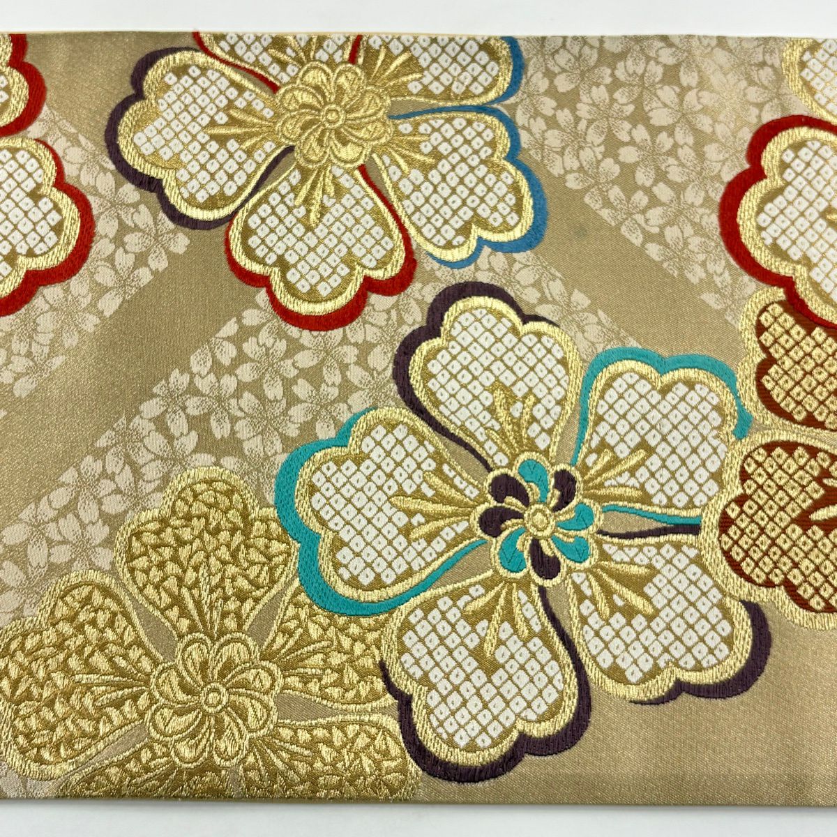 【美品】 袋帶 秀品級 振袖禮服禮服用 櫻花 金絲 金金箔 金色 六通 純蠶絲