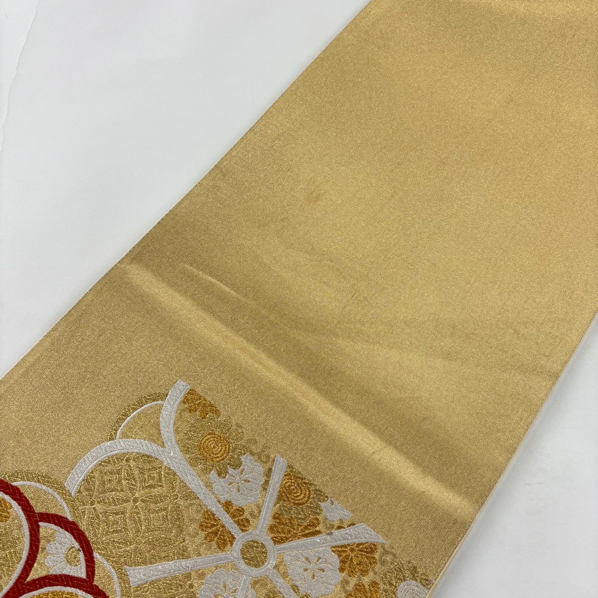 袋帶 秀品級 振袖禮服禮服用 菊花花 有職紋樣 金絲 金金箔 金色 六通 純蠶絲