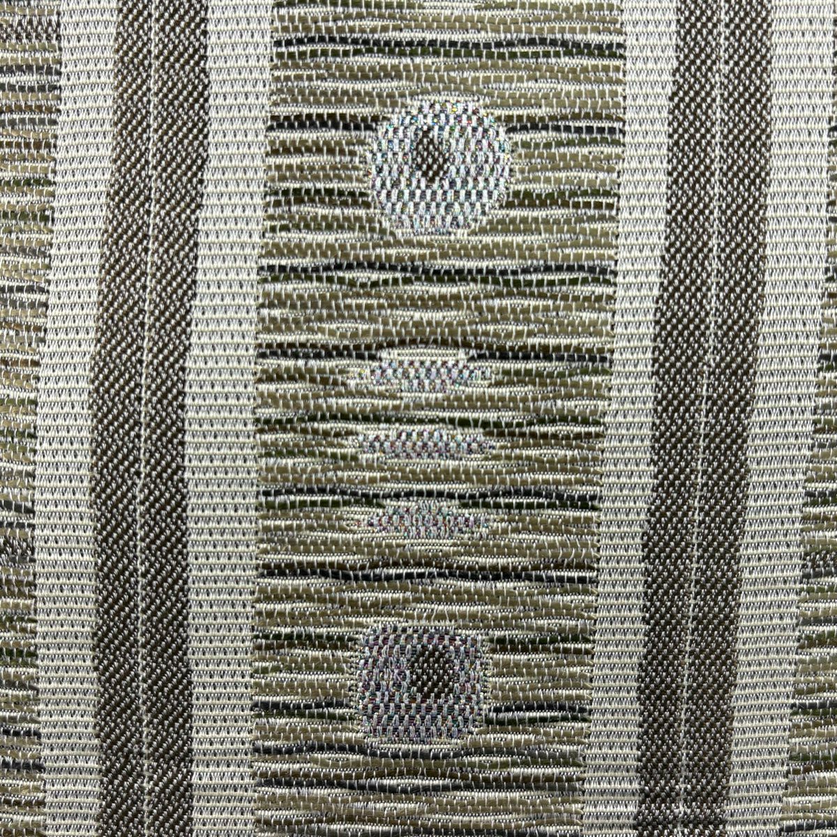 【美品】 袋帶 秀品級 縞 幾何學圖案 金金箔 灰綠 全通 純蠶絲